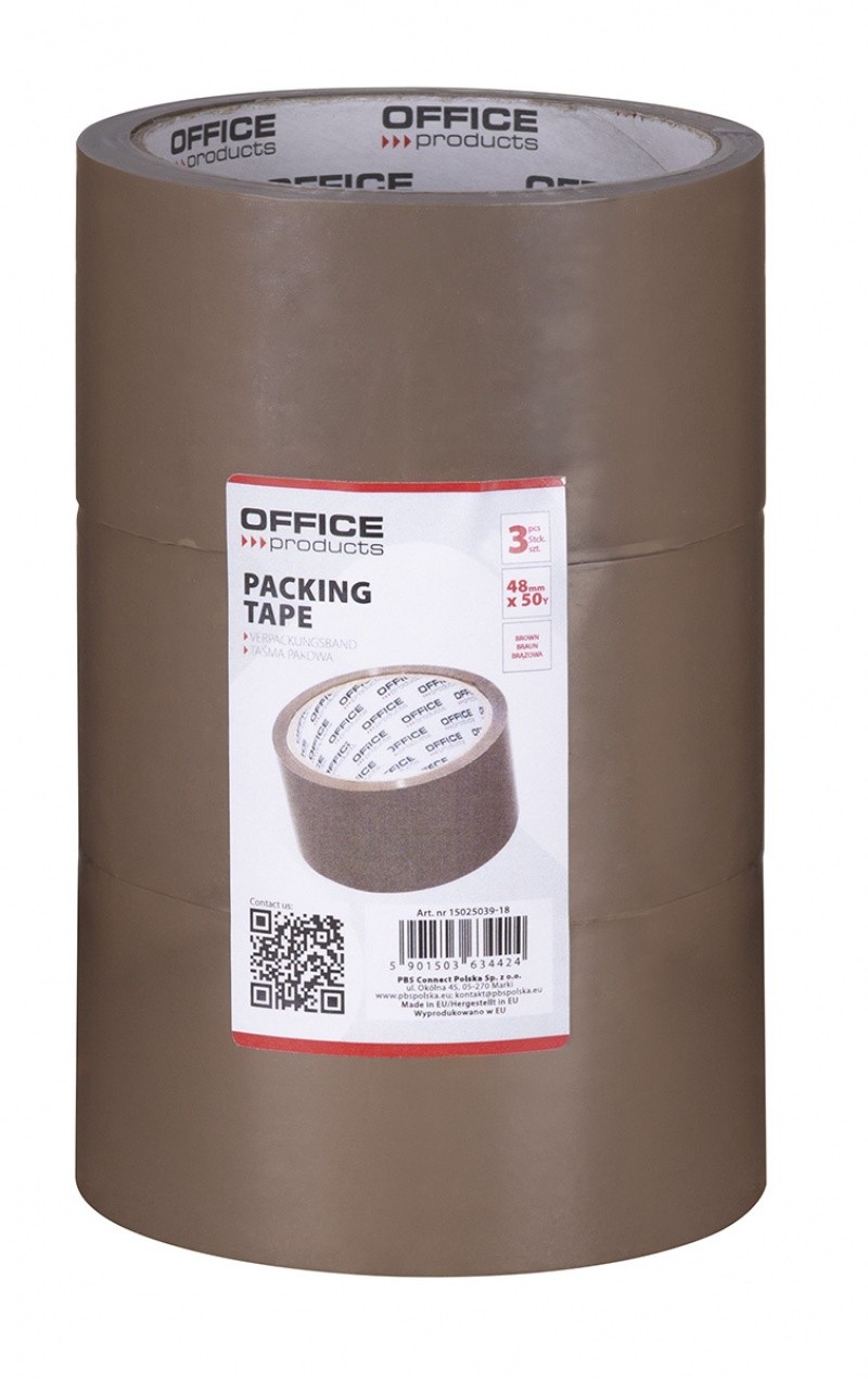 PACKING TAPE, OFFICE PRODUCTS, 48MM X 50YDS, 36 MIC. 3 PCS, BROWN