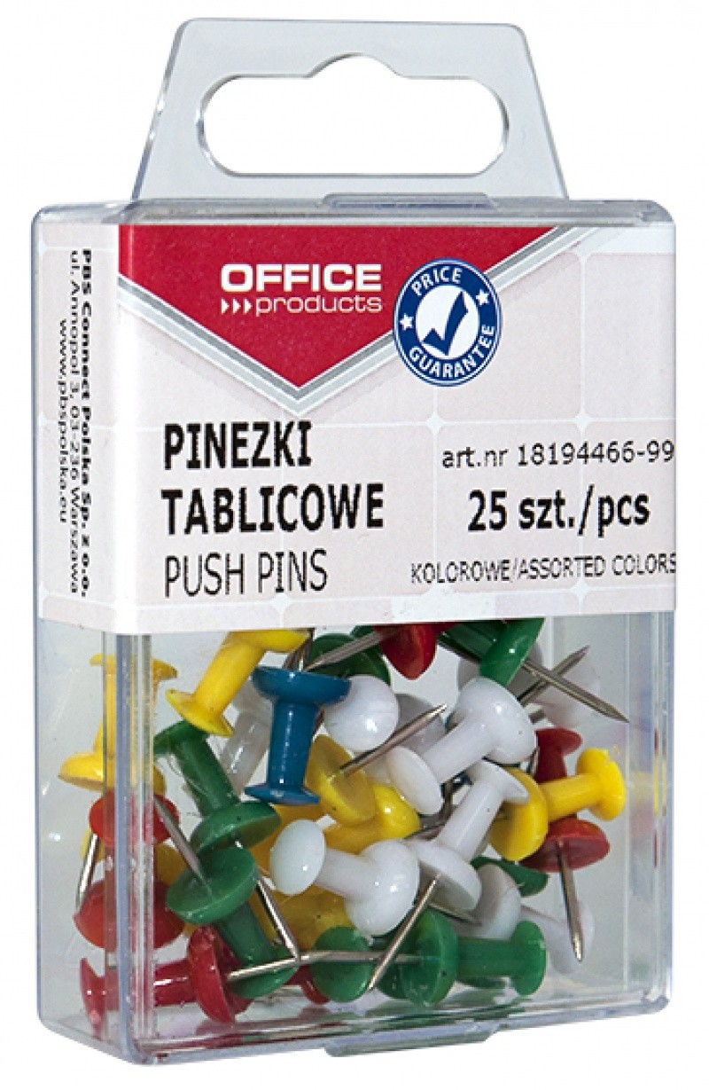 PUSH PINS OFFICE PRODUCTS  IN PLASTIC BOX , 25 PCS ASSORTED