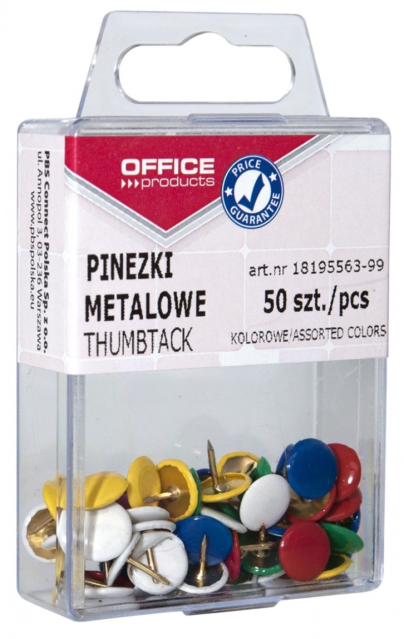 THUMBTACK OFFICE PRODUCTS  IN PLASTIC BOX 50 PCS ASSORTED
