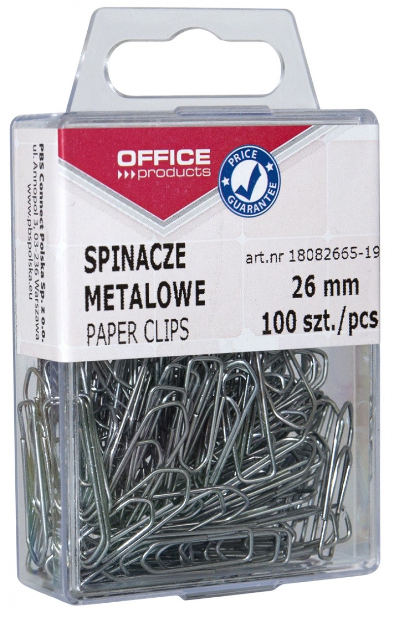 PAPER CLIPS OFFICE PRODUCTS  IN PLASTIC BOX 26 MM, 100 PCS