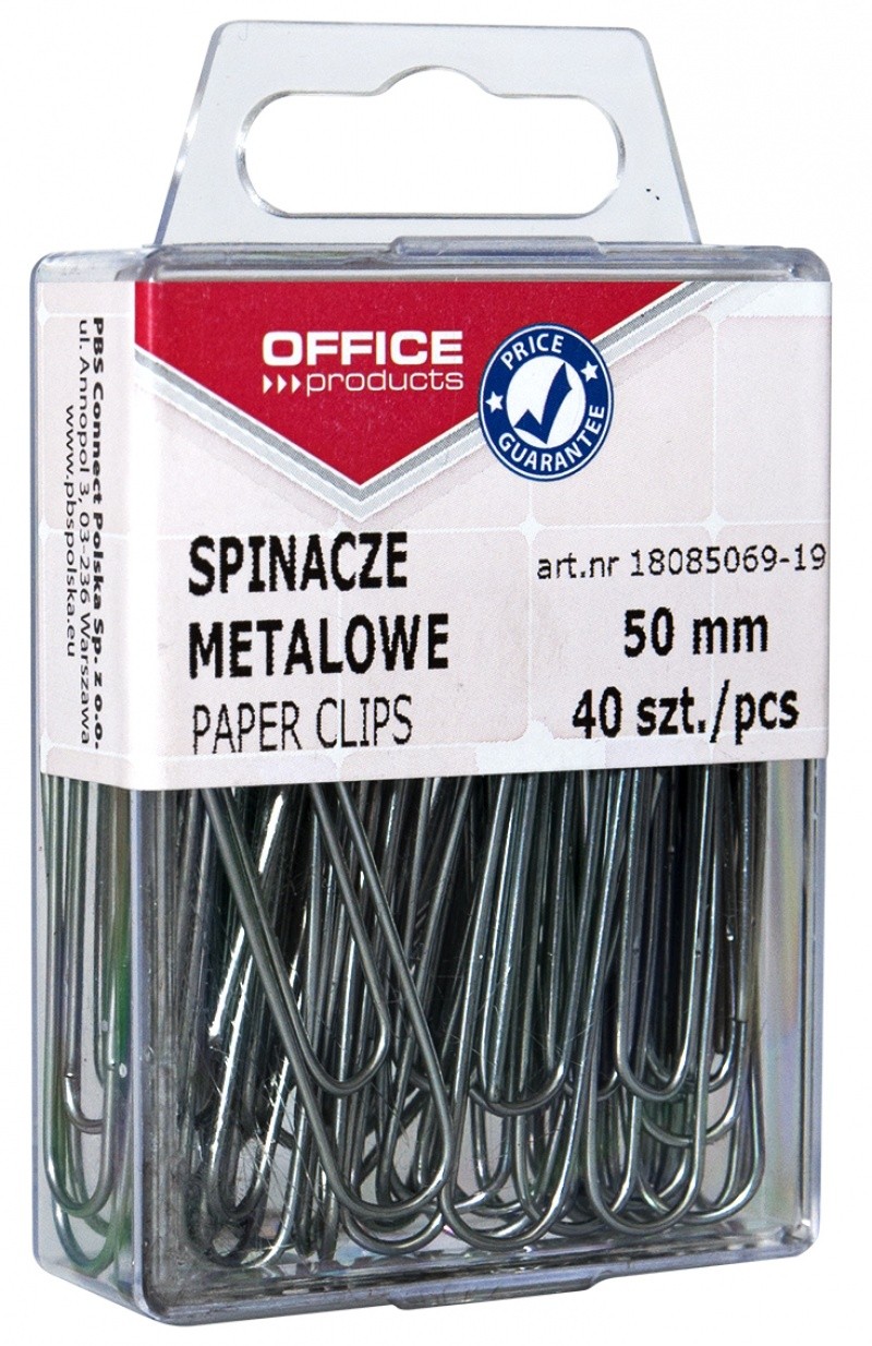 PAPER CLIPS OFFICE PRODUCTS  IN PLASTIC BOX 50 MM, 40 PCS