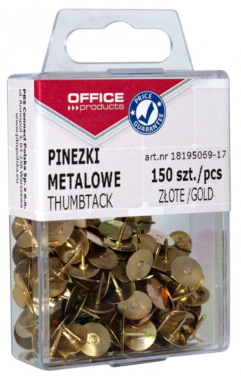 THUMBTACK OFFICE PRODUCTS  GOLDEN IN PLASTIC BOX, 150 PCS