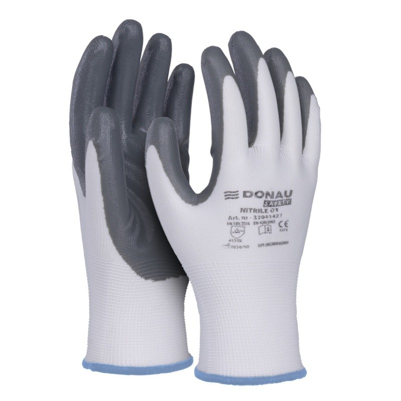 GLOVES DONAU SAFETY, NITRILE 01, CAT. II, GREY, SIZE 9