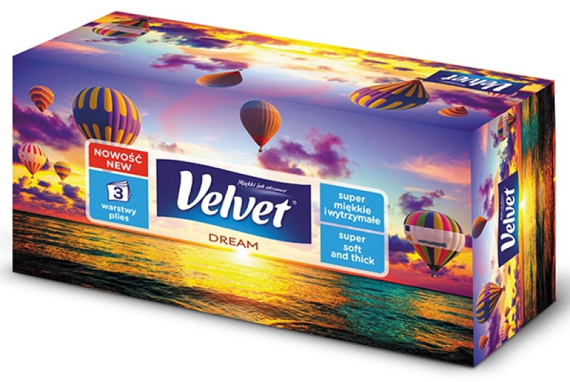 სამაგიდე სალფეთკი VELVET DREAM მუყაოს დისპენსერში, 3 ფენა, 90 ცალი