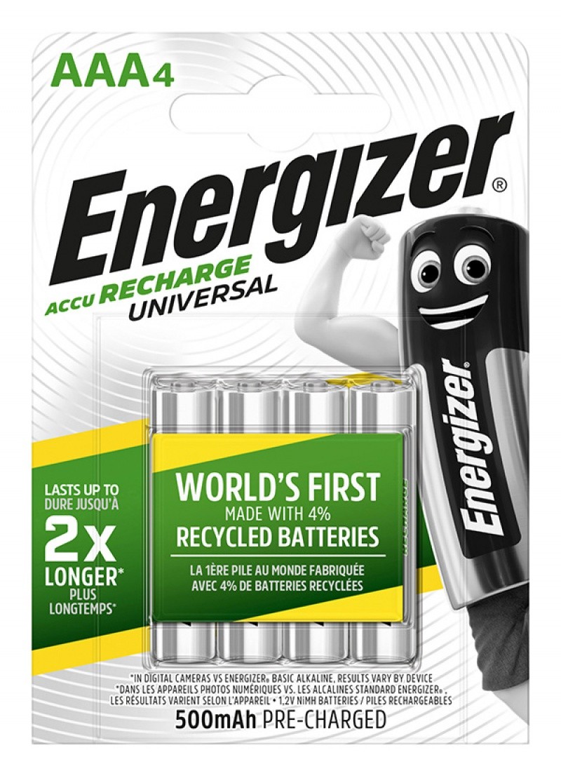ელემენტი დატენვადი "ენერჯაიზერი / ENERGIZER" HR03, AAA, 500MAH (4 ცალი) (უმაღლესი ხარისხი)