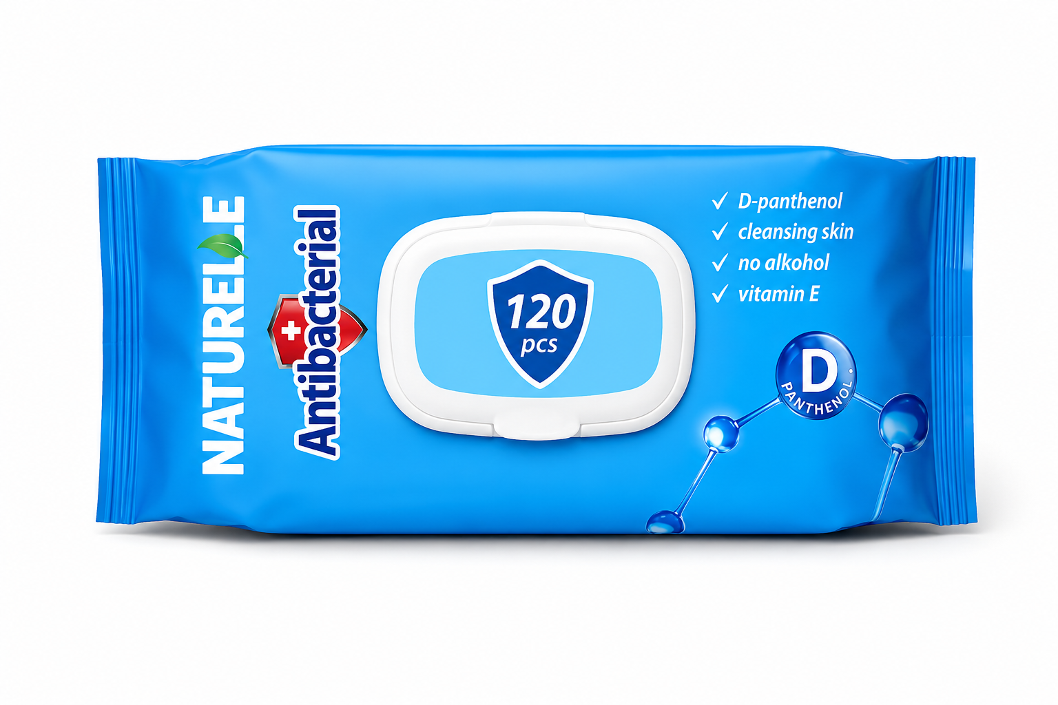 სველი ხელსახოცი "NATURELLE" ანტიბაქტერიული D პანთენოლით, ზომა 140х180, 120 ც.