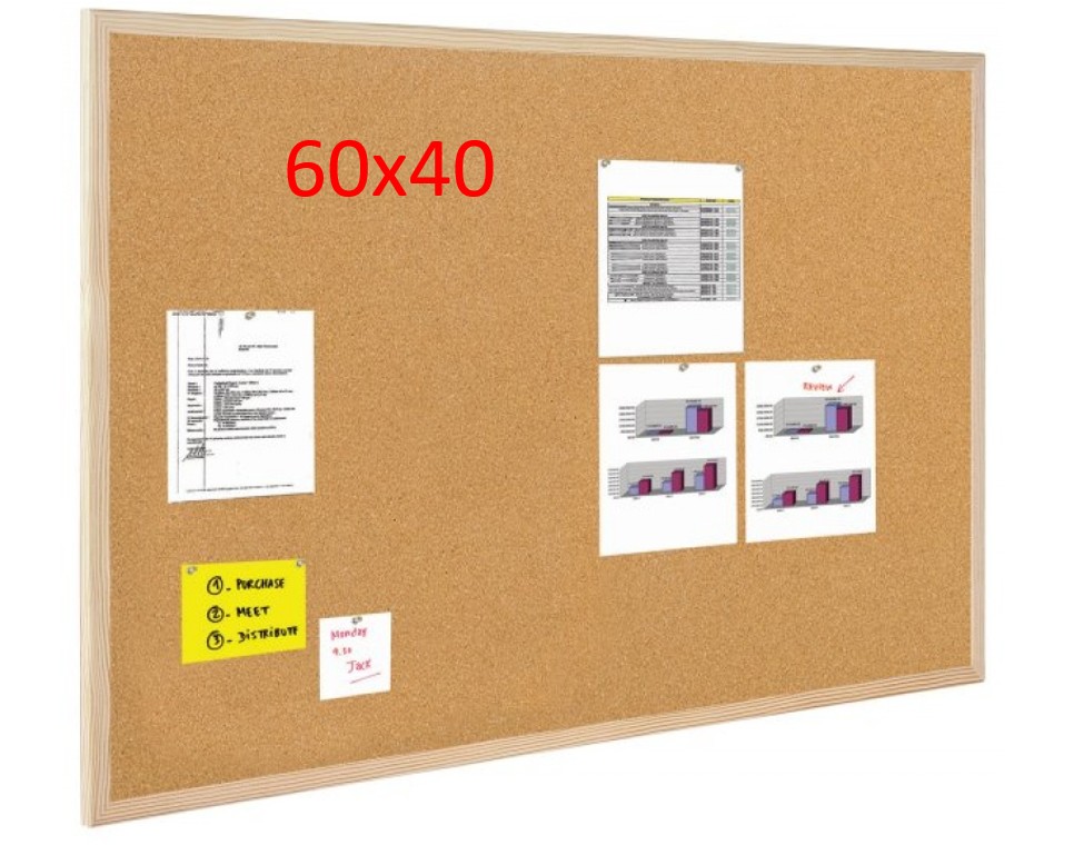 განცხადებების დაფა (კორპის) 60/40 სმ (ხის ჩარჩო) Bi-OFFICE (მაღალი ხარისხი)