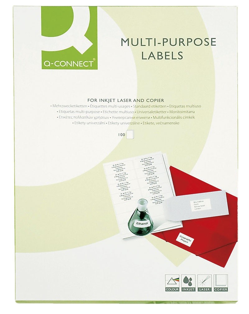 წებოვანი ეტიკეტი Q-CONNECT 65 ნაჭრიანი (ლეიბლი / LABEL) 38,1X21,2 მმ