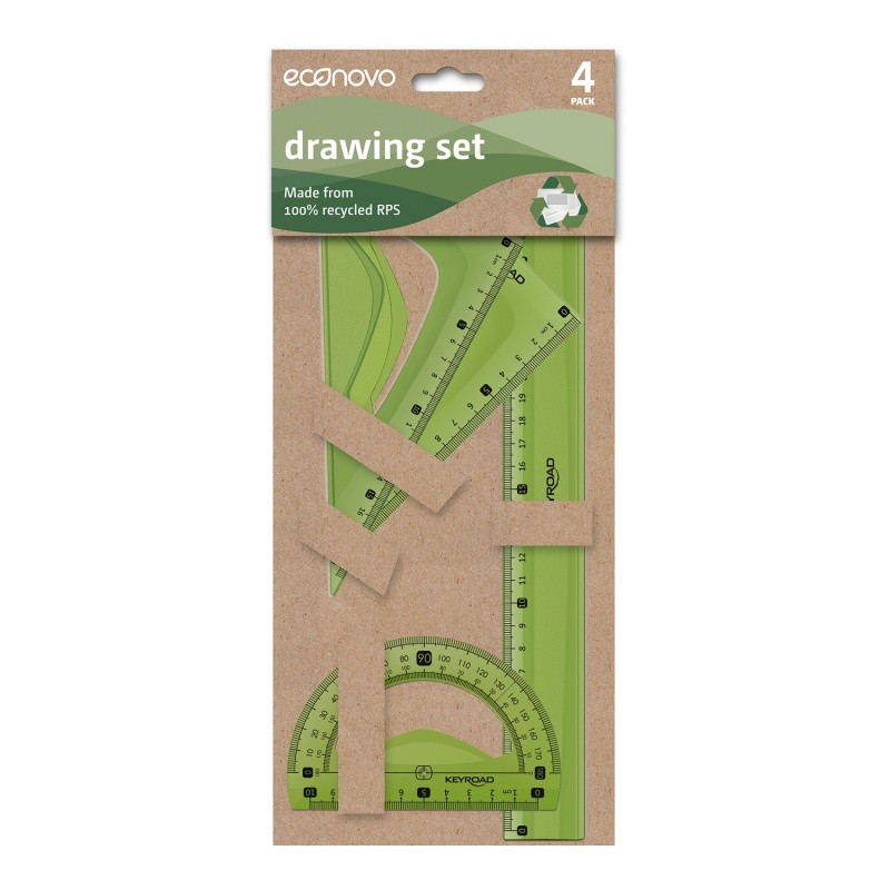 სახაზავების ნაკრები ECONOVO გეომეტრიული, 30სმ, 4 ცალიანი, მწვანე