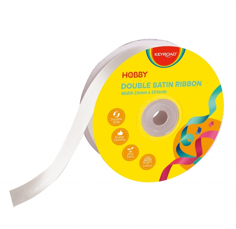 ლენტი / ზონარი KEYROAD ატლასი, ორმაგი, 25მმx23მ, თეთრი