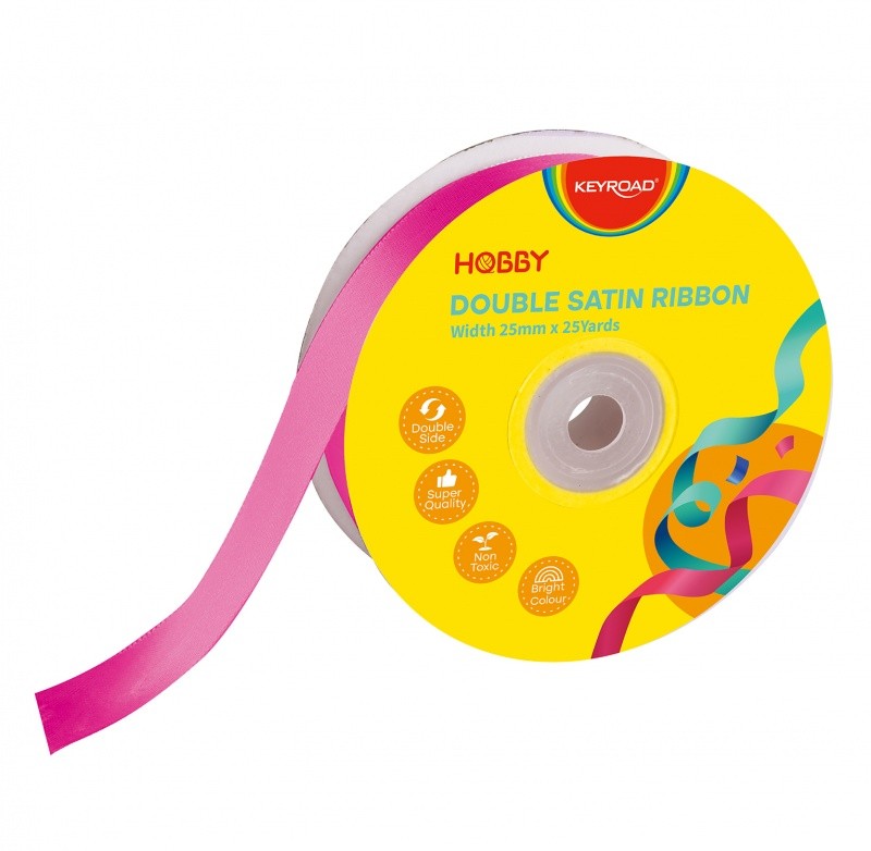 ლენტი / ზონარი KEYROAD ატლასი, ორმაგი, 25მმx23მ, ვარდისფერი