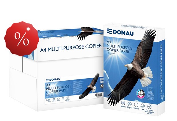 (ყუთი-5შეკვრა) A4 საბეჭდი ქაღალდი DONAU 80 გრ. 500 ფურც. სითეთრე - 150CIE, სისქე - 106მკ. C კლასი