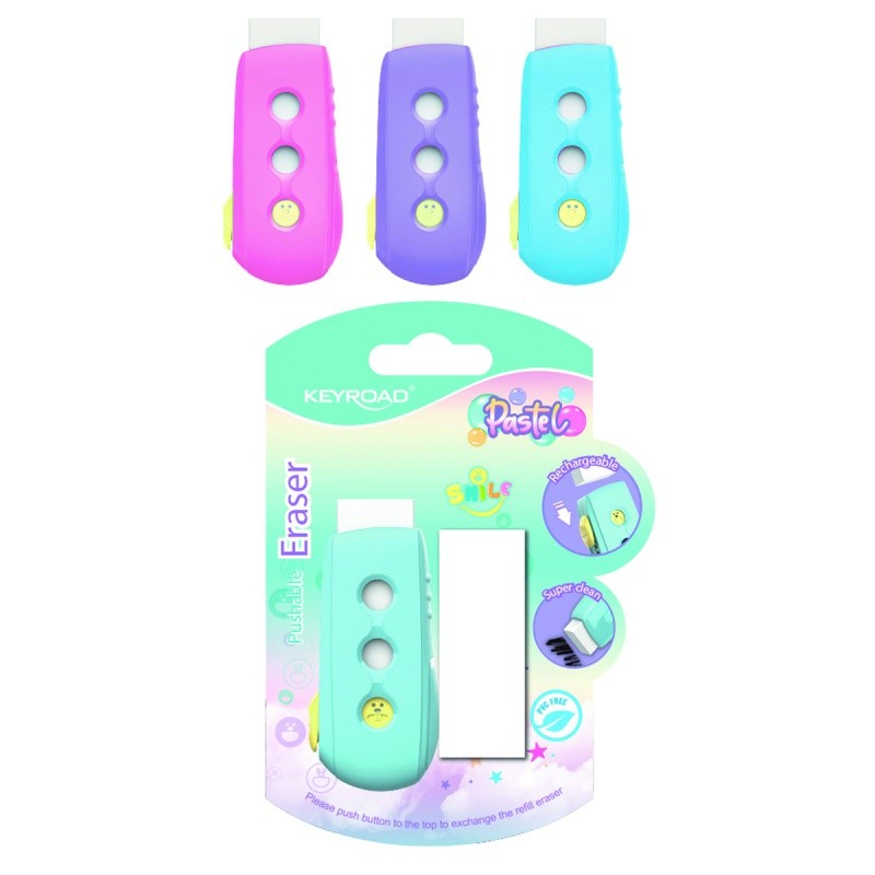 ERASER, KEYROAD, PASTEL, 1 REFILL ERASER, ZIPPER, MIX, BLISTER