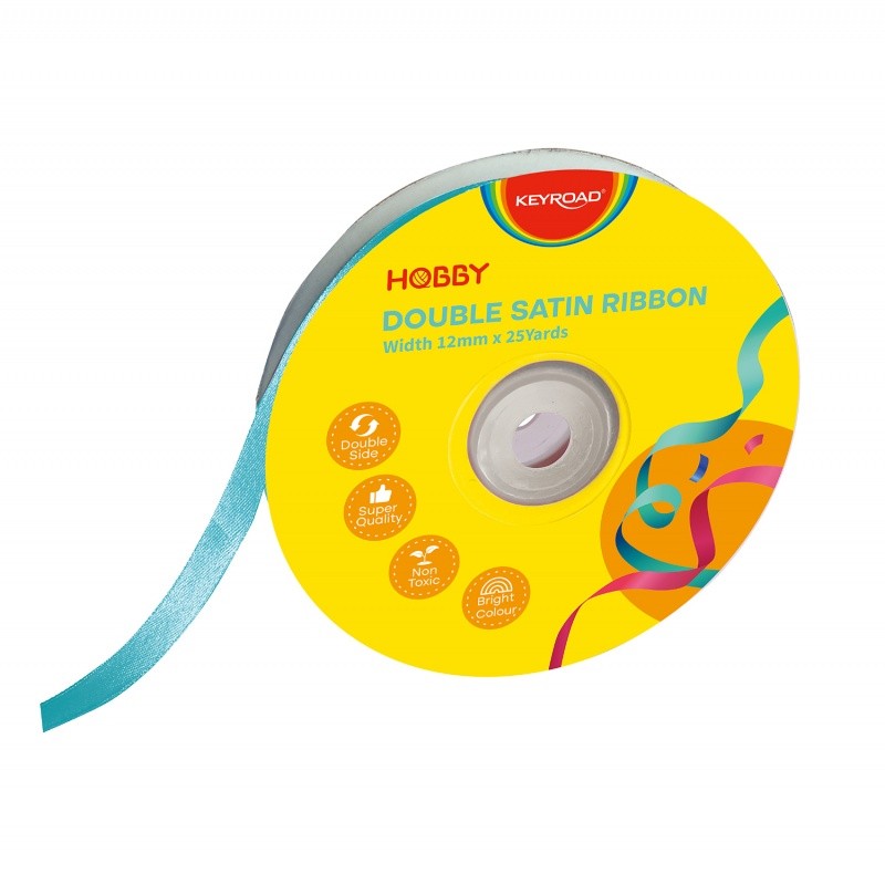 RIBBON, KEYROAD, SATIN, DOUBLE, WIDTH 12MM X 22,86M, SINGLE ROLL WITH CARD, BLUE