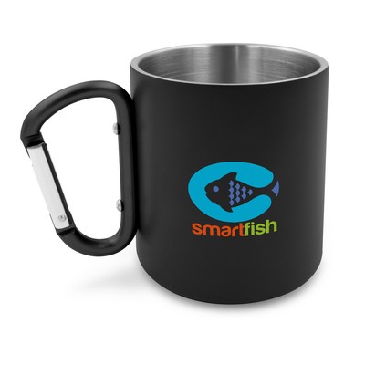 Recycled stainless steel mug 280 ml with carabiner clip