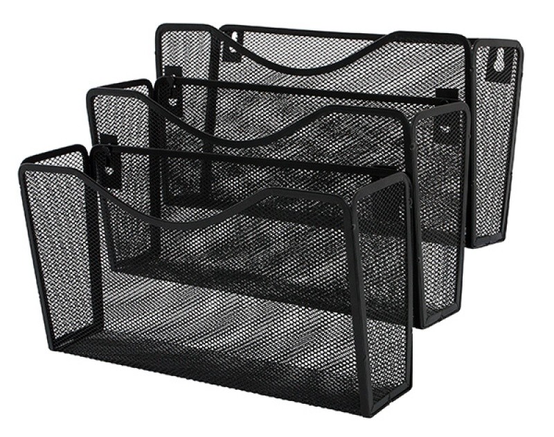 SET OF 3 TRAYS ON THE WALL, Q-CONNECT, STEEL, MESH, 325X230X330MM, BLACK