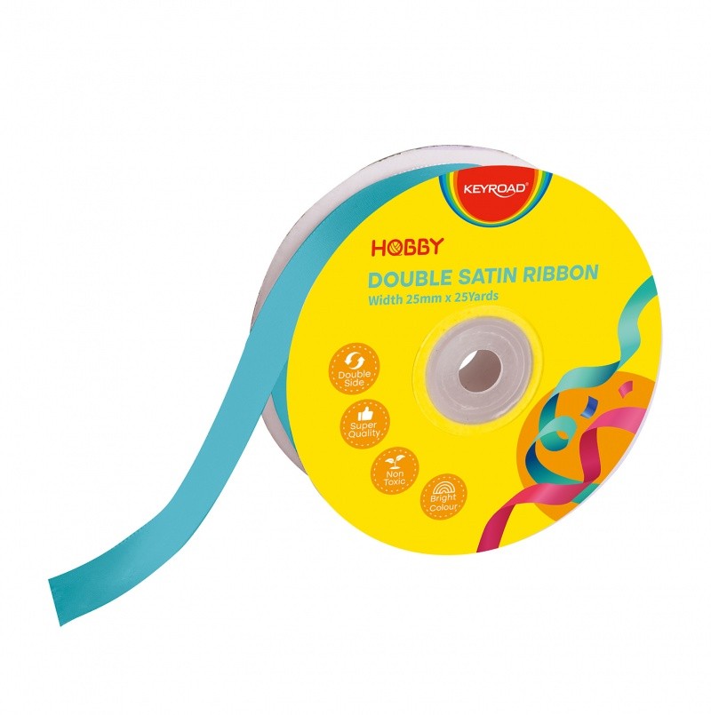 RIBBON, KEYROAD, SATIN, DOUBLE, WIDTH 25MM X 22,86M, SINGLE ROLL WITH CARD, BLUE