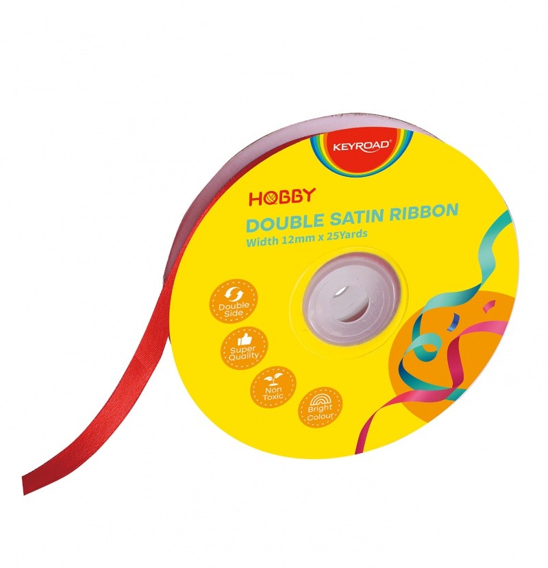 ლენტი / ზონარი KEYROAD ატლასი, ორმაგი, 12მმx23მ, წითელი