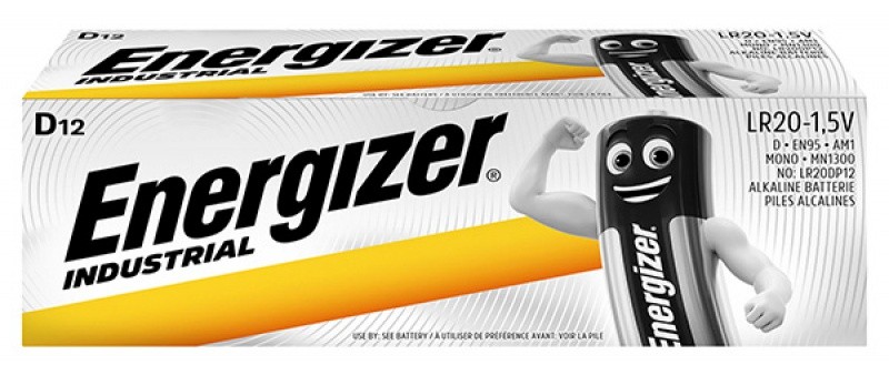 ელემენტი "ენერჯაიზერი / ENERGIZER" D LR20 (12 ცალი) (ინდუსტრიული) (უმაღლესი ხარისხი)