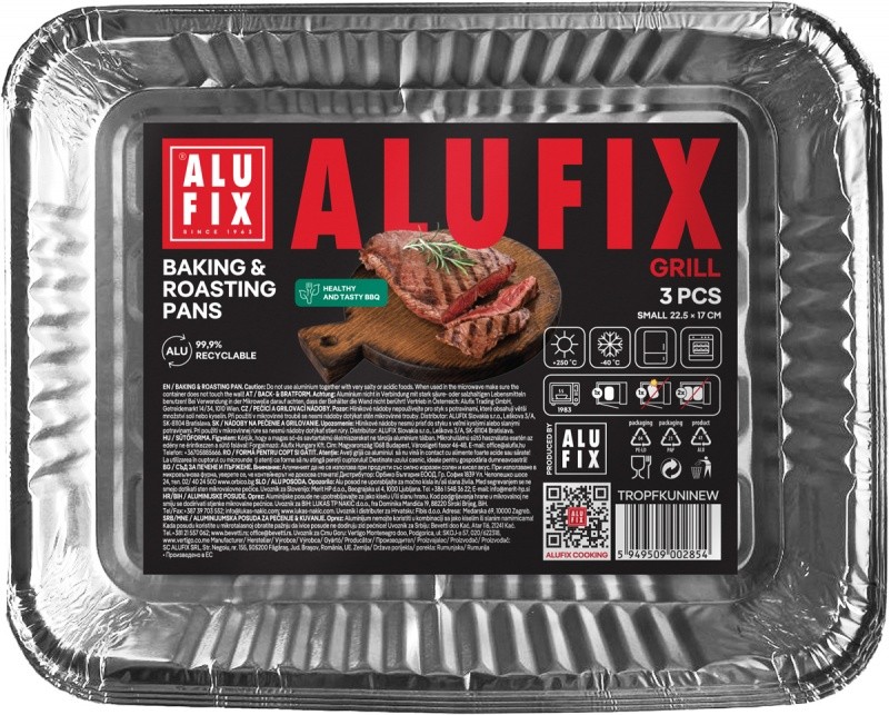 გრილის ალუმინის ფორმა ALUFIX Fix-Grill, საცხობი და შესაწვავი, პატარა 22.5X17სმ, 3 ცალი