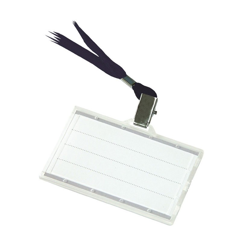 NAME BADGE, DONAU, PP, 92X58MM, INSERT 87X54MM, WITH BLACK LANYARD, CLEAR