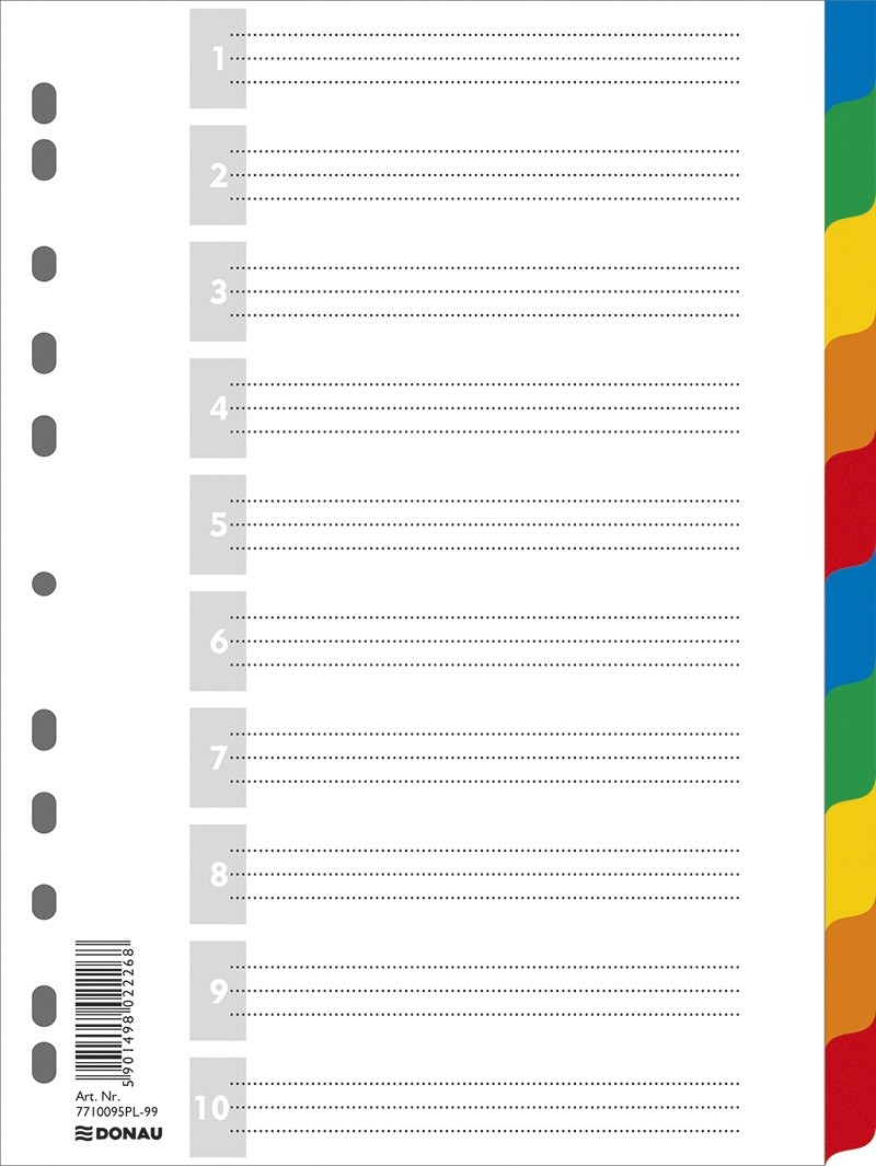 LAF DIVIDER, DONAU, PP, A4, 10 LEAVES + FRONT INSERT, COLOURED
