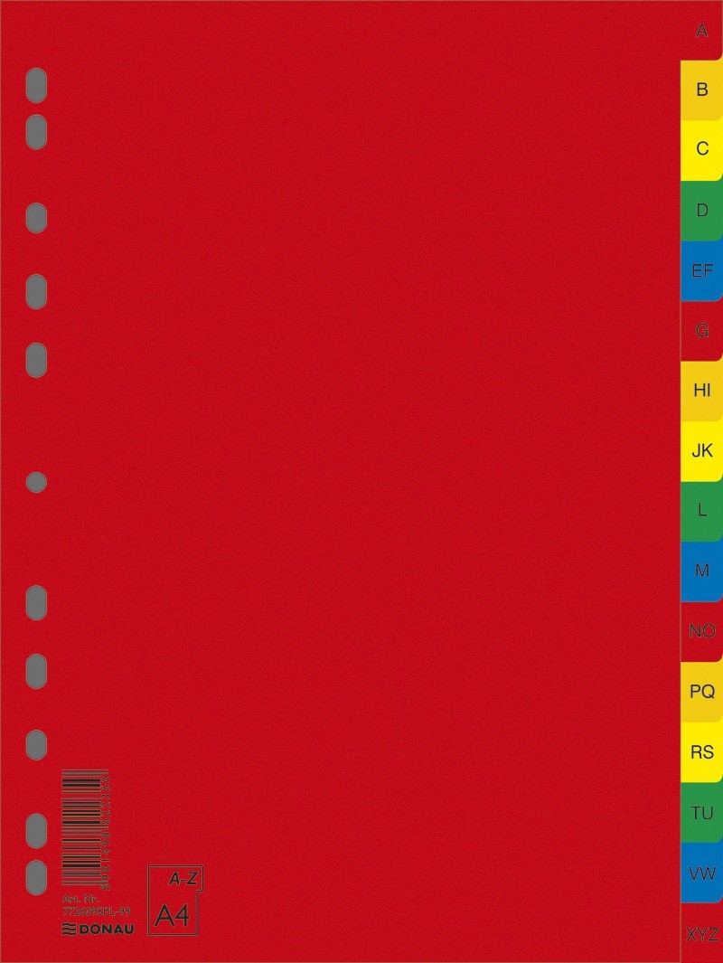 DIVIDER PP A4, COLOURED, 16 LEAVES