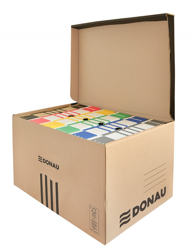 FILE STORAGE BOX FOR MULTIPLE FILES, REINFORCED, CARDBOARD, TOP, DONAU, BROWN