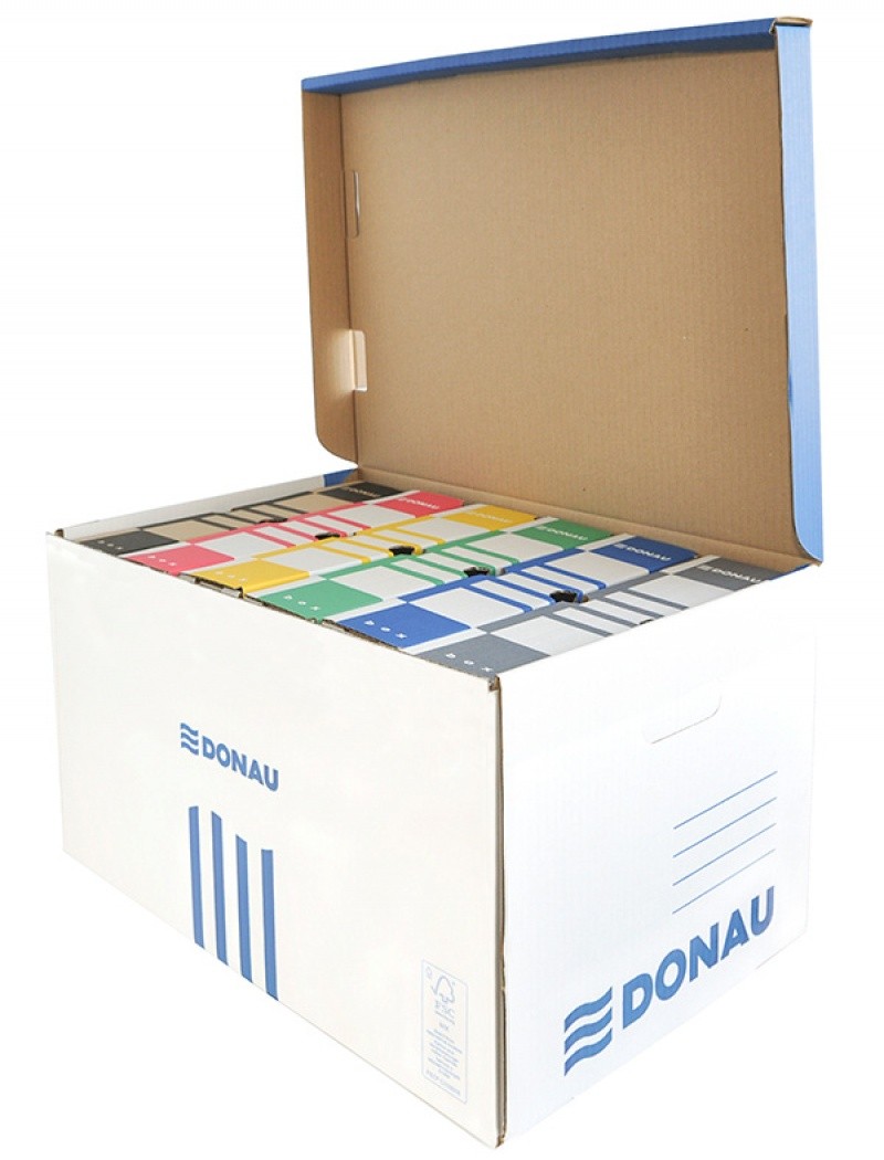 FILE STORAGE BOX FOR MULTIPLE FILES, REINFORCED, CARDBOARD, TOP, DONAU, BLUE