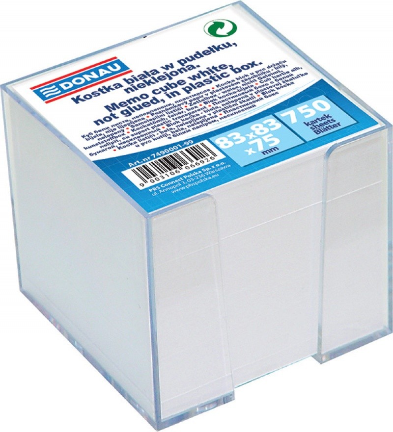 MEMO CUBE DONAU - WHITE, NOT GLUED, 83X83X75MM IN PLASTIC BOX
