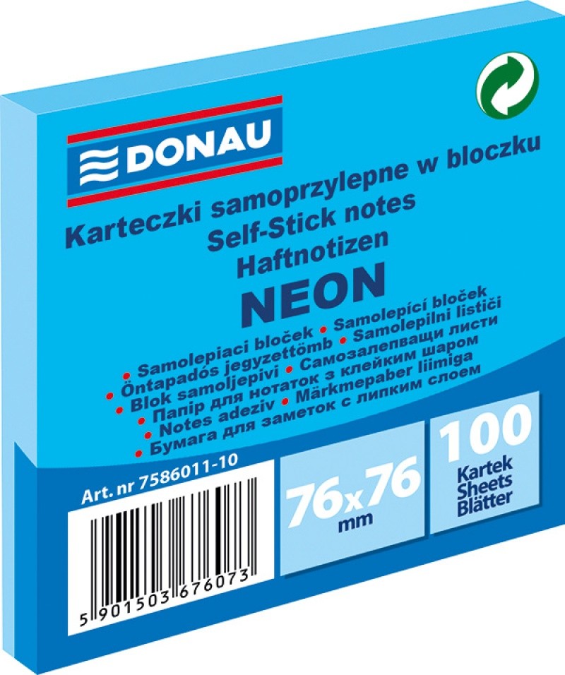 STICKY NOTES DONAU 76X76MM 100 SHEETS BLUE NEON