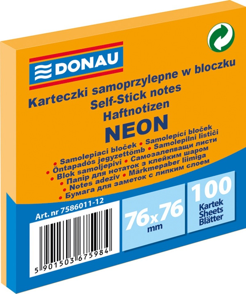 STICKY NOTES DONAU 76X76MM 100 SHEETS ORANGE NEON
