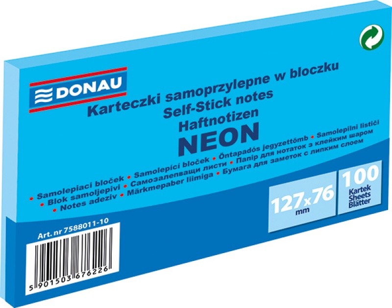 STICKY NOTES DONAU 127X76MM 100 SHEETS BLUE NEON