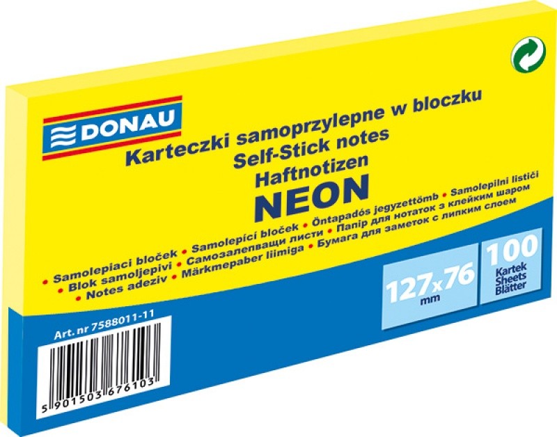 STICKY NOTES DONAU 127X76MM 100 SHEETS YELLOW NEON