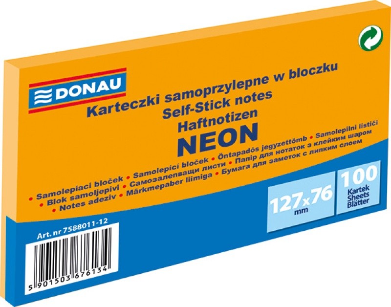 STICKY NOTES DONAU 127X76MM 100 SHEETS ORANGE NEON