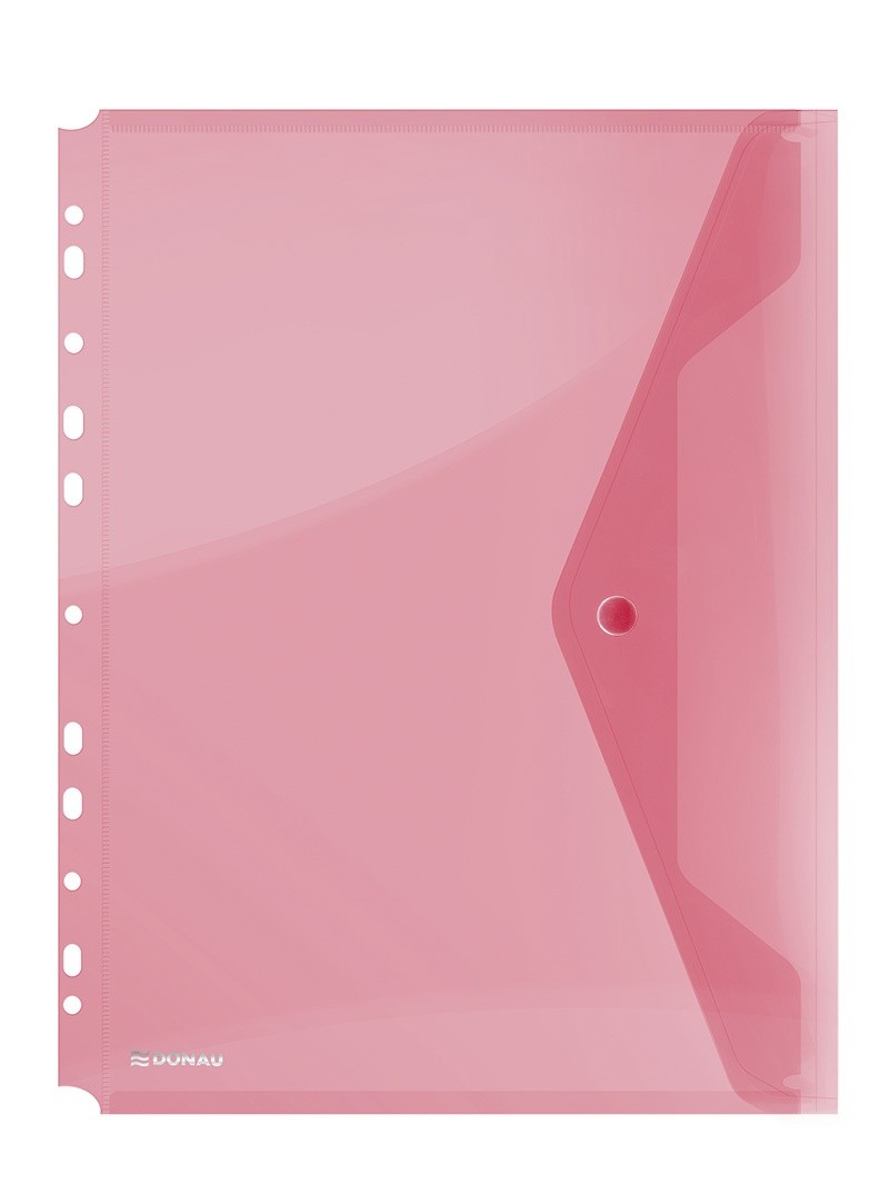 ENVELOPE FOLDER, DONAU, PP, A4, WITH SNAP CLOSURE, MULTI-PUNCHED, RED