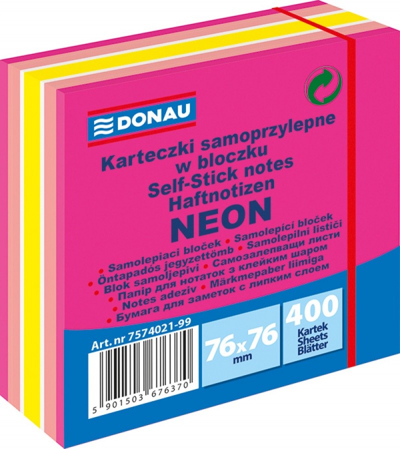 STICKY NOTES CUBE DONAU 76X76MM, 400K, PINK -MIX, NEON-PASTEL