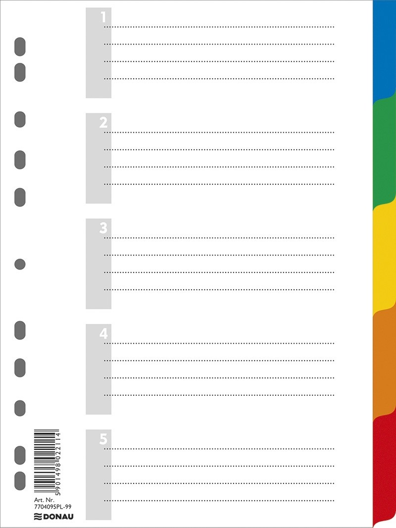 LAF DIVIDER, DONAU, PP, A4, 5 LEAVES + FRONT INSERT, COLOURED /7704095-99/