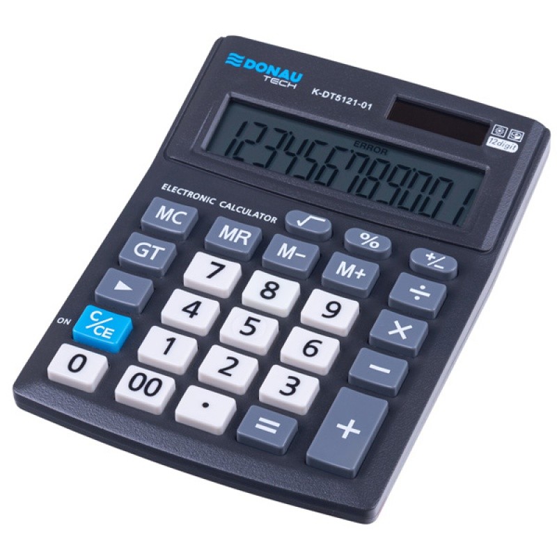 DESKTOP CALCULATOR DONAU TECH OFFICE, K-DT5121, 137X101X30MM, 12 DIGITS, GT, BLACK