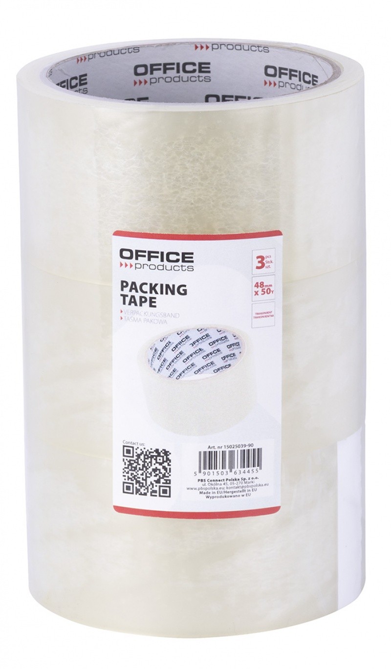 შესაფუთი სკოჩი (3 ცალი) OFFICE PRODUCTS (46მეტრი) სიგანე: 48მმ / სისქე:36 მიკ გამჭირვალე