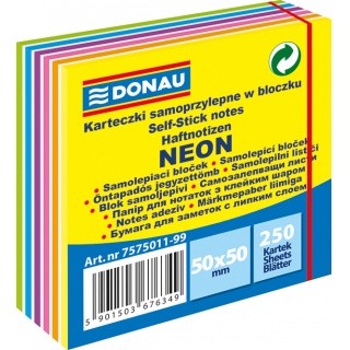 STICKY NOTES CUBE DONAU 50X50MM, 250K, MIX NEON-PASTEL