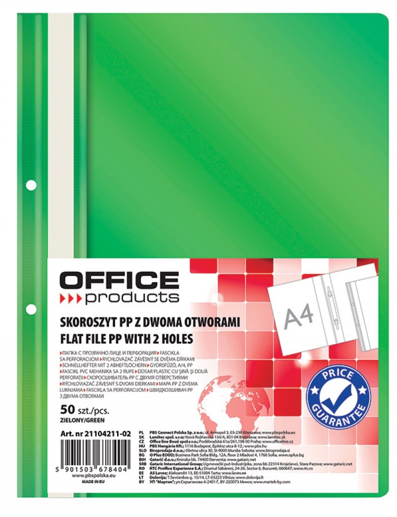 QUOTATION FILE FOLDER OFFFICE PRODUCTS PP, 2 POUNCH, 100/170MIC, GREEN