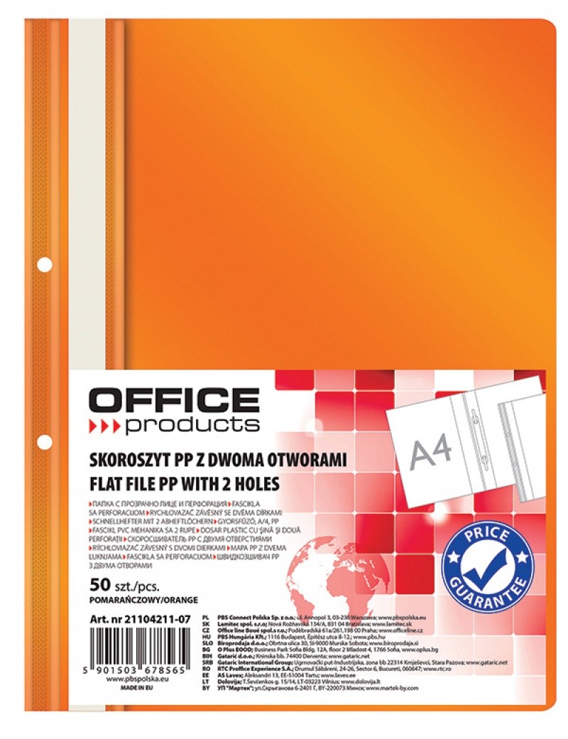 REPORT FILE OFFICE PRODUCTS, PP, A4, SOFT, 100/170 MICR., 2 HOLES PERFORATED, ORANGE