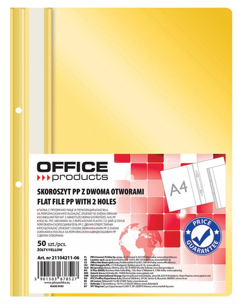 QUOTATION FILE FOLDER OFFFICE PRODUCTS PP, 2 POUNCH, 100/170MIC, YELLOW