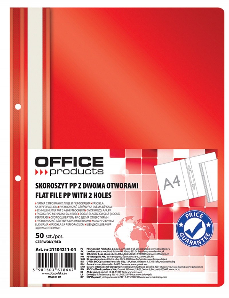 QUOTATION FILE FOLDER OFFFICE PRODUCTS PP, 2 POUNCH, 100/170MIC, RED