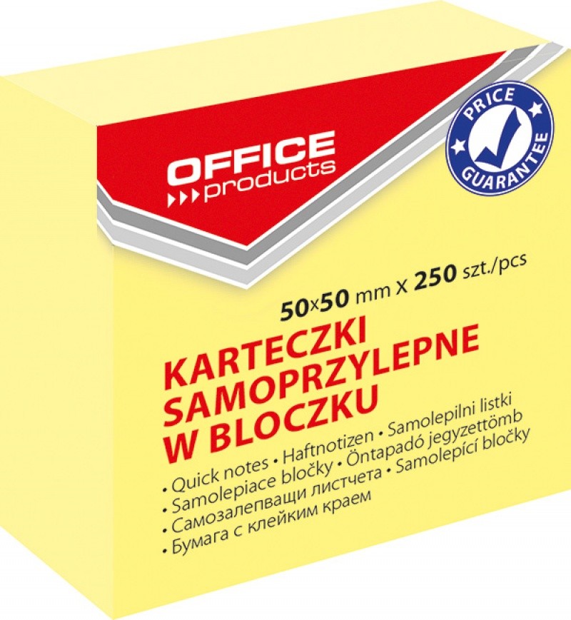SELF STICKY NOTES, OFFICE PRODUCTS, 50X50, 250 SHEETS, PASTEL YELLOW