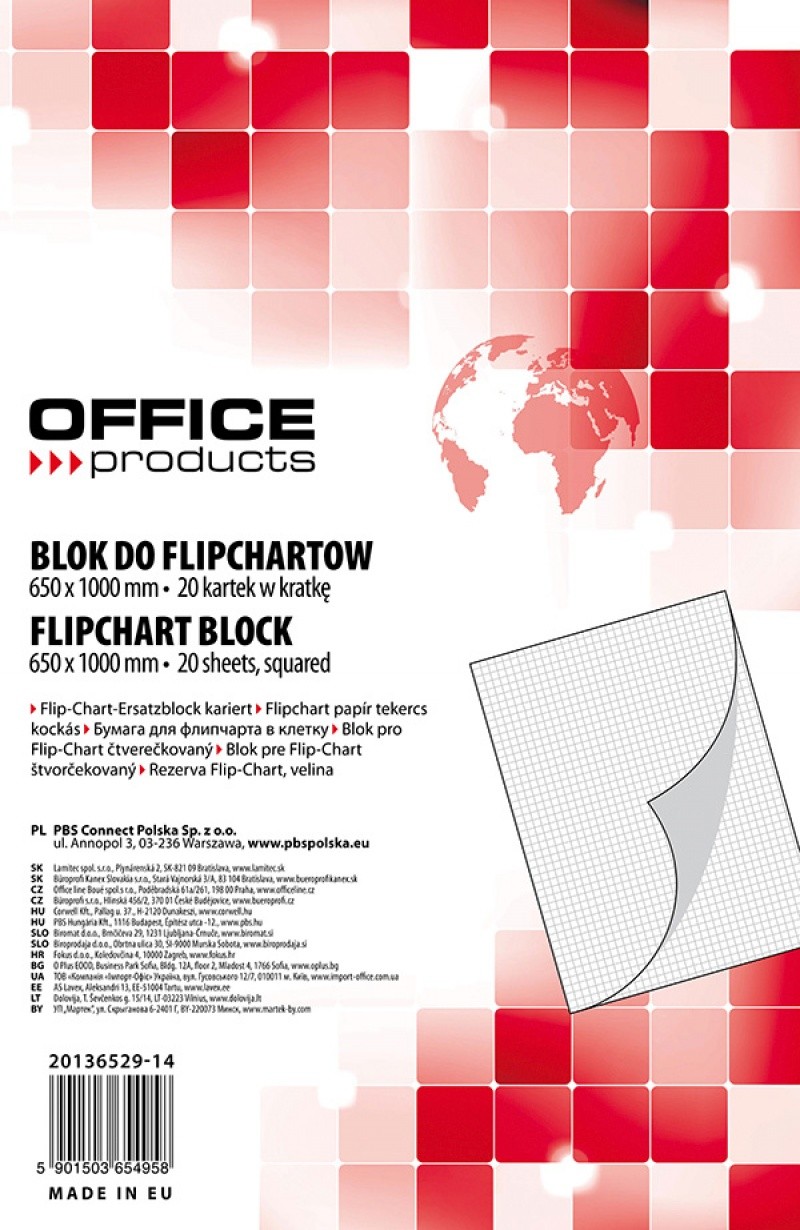 FLIPCHART "OFFICE PRODUCTS" BLOCK OF 650 X 1000 MM, 20 SHEETS,  SQUARED