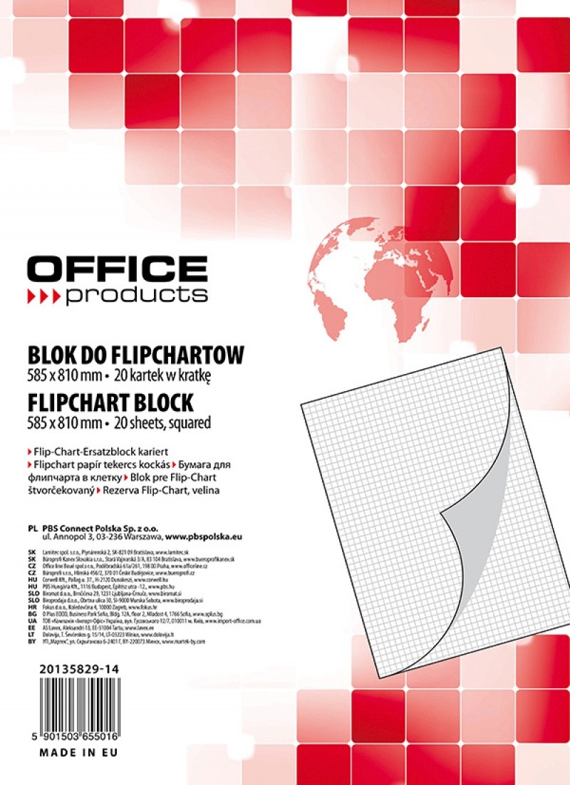 FLIPCHART "OFFICE PRODUCTS" BLOCK OF 585 X 810 MM, 20 SHEETS,  SQUARED