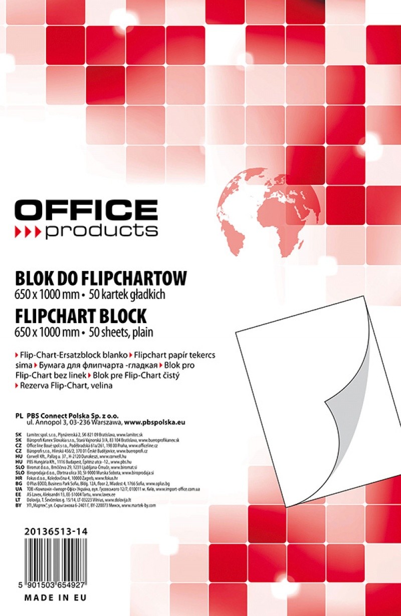 FLIPCHART "OFFICE PRODUCTS" BLOCK OF 650 X 1000 MM, 50 SHEETS,  PLAIN