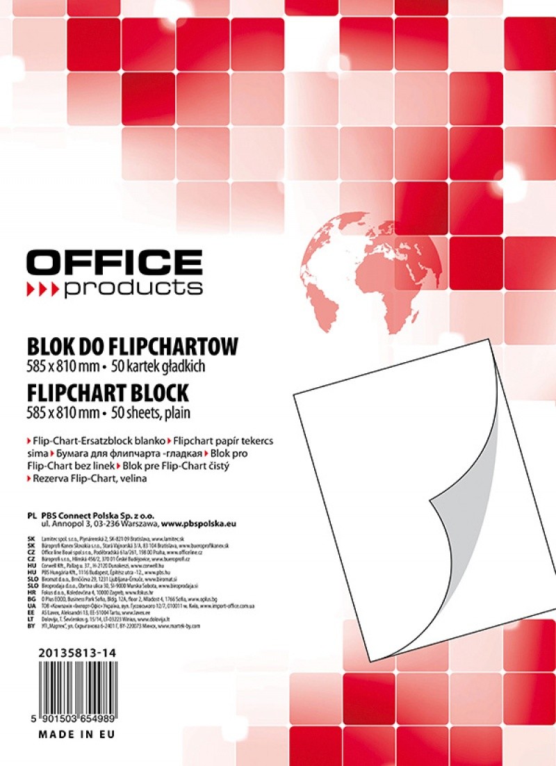 FLIPCHART "OFFICE PRODUCTS" BLOCK OF 585 X 810 MM, 50 SHEETS,  PLAIN